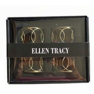 Ellen Tracy Napkin Rings Gold Circles Wire Cage Christmas Thanksgiving Set of 4